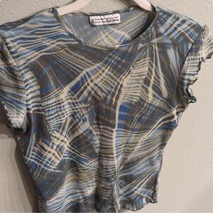 Self Esteem Y2k Baby Tee Ruffled Seems Multicolor Sheer See Through Printed